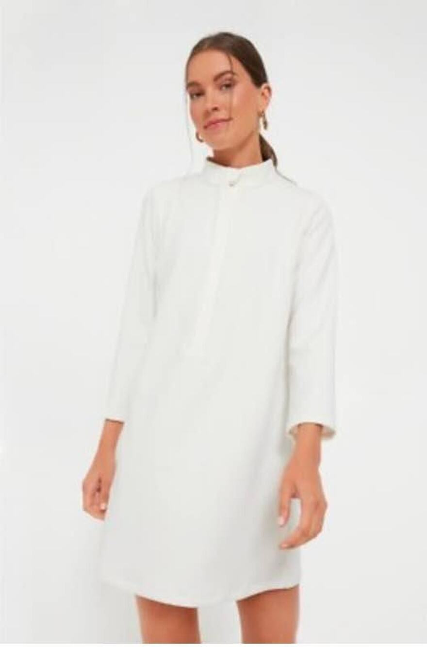 Tuckernuck Avery Dress Womens Medium White Crepe Short Half Button Collared